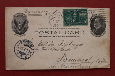 Postkarte Postage One Cent Briefmarke 1904 St Louis Missouri McKinley Ortsansicht USA Amerika Vereinigte Staaten